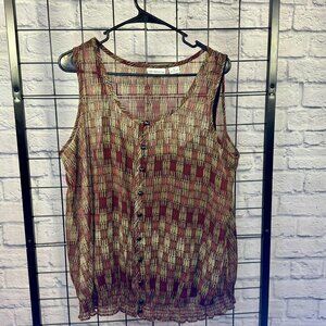 Liz Claiborne Abstract Button Front Sleeveless Blouse | XL